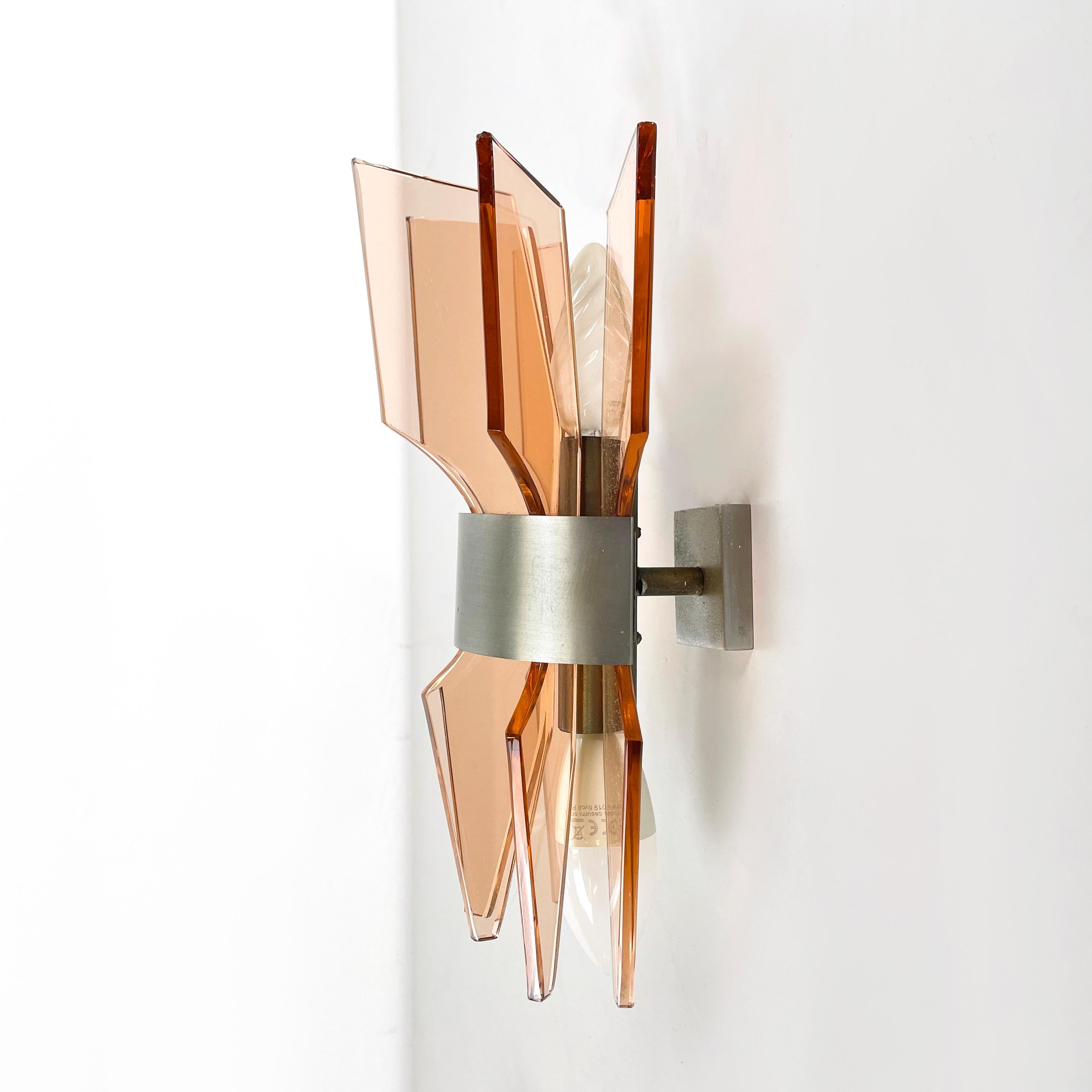 Metal Italian mid-century modern Wall lamps in peach pink glass and metal, 1960s