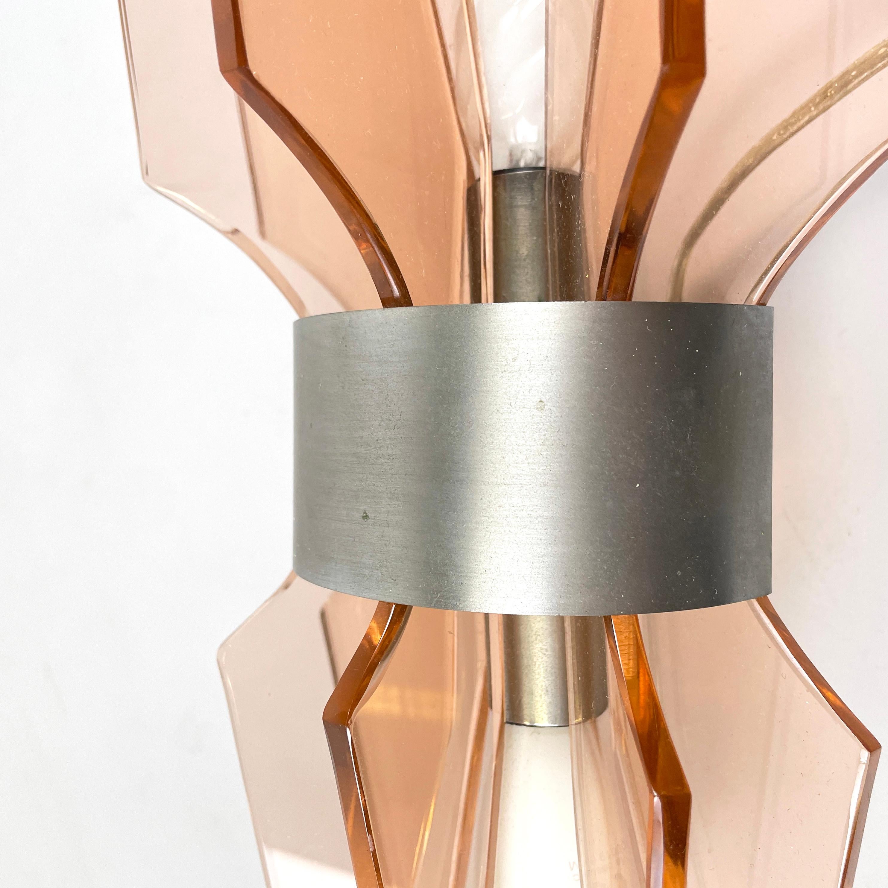 Italian mid-century modern Wall lamps in peach pink glass and metal, 1960s 3