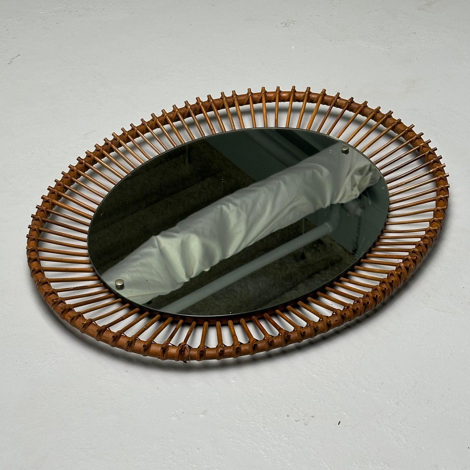 Mid-Century Modern Miroir mural italien moderne du milieu du siècle, bambou, canne, rotin, Italie, années 1960 en vente