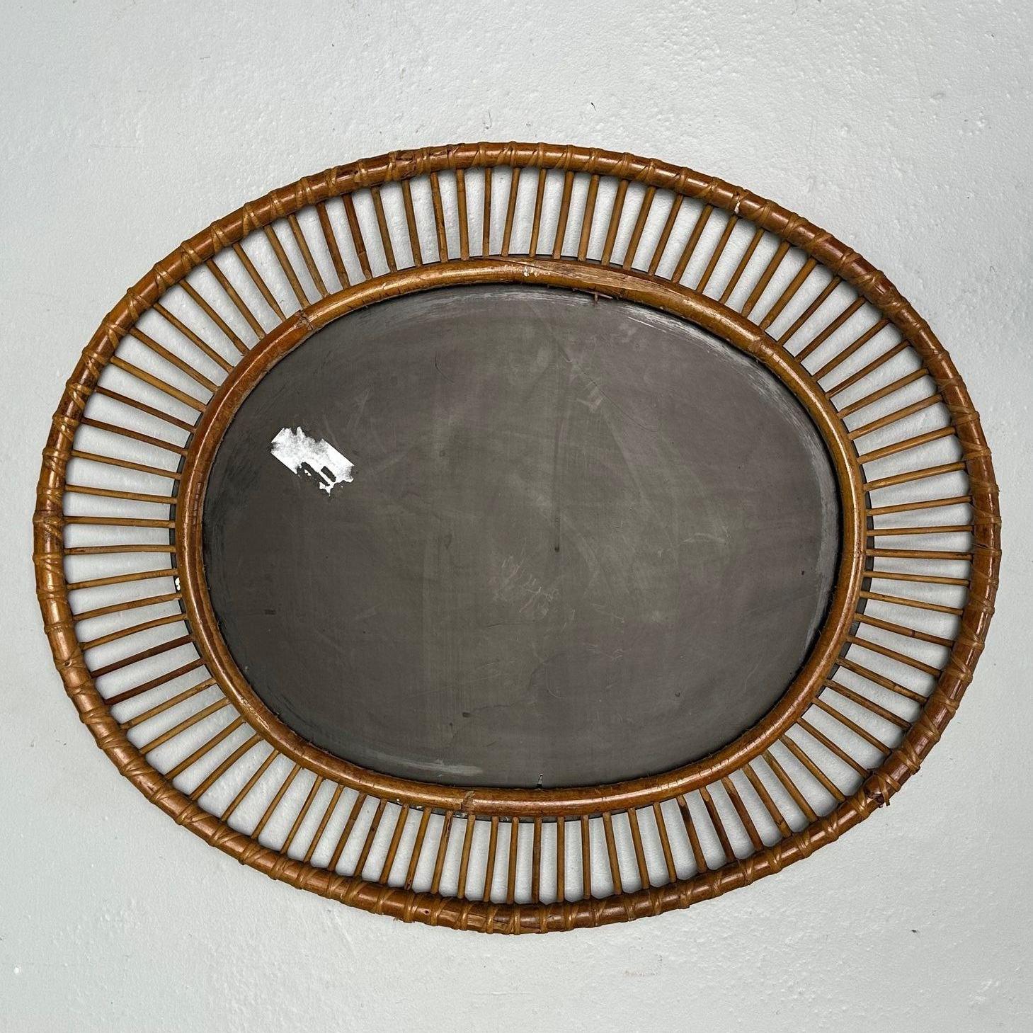 Miroir mural italien moderne du milieu du siècle, bambou, canne, rotin, Italie, années 1960 en vente 1