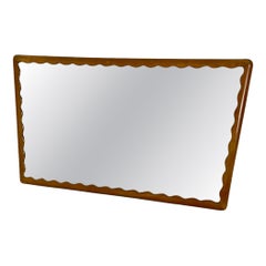 Italian Mid-Century Modern Wall Mirror, Honey-Colored Wood Frame, 1950s–60s