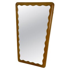 Italian Mid-Century Modern Wall Mirror, Honey-Colored Wood Frame, 1960s Design
