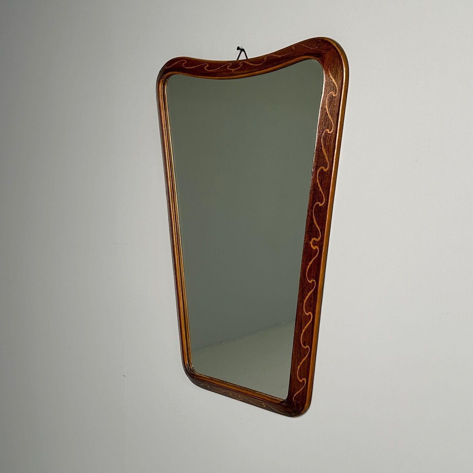 Italian Mid-Century Modern, Wall Mirror, Inlaid Walnut, Italy, 1970s In Good Condition In Manhasset, NY