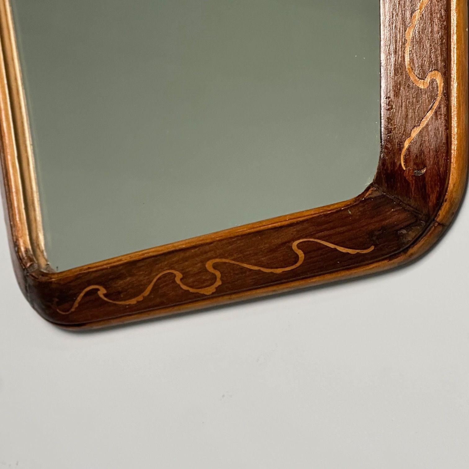 Late 20th Century Italian Mid-Century Modern, Wall Mirror, Inlaid Walnut, Italy, 1970s