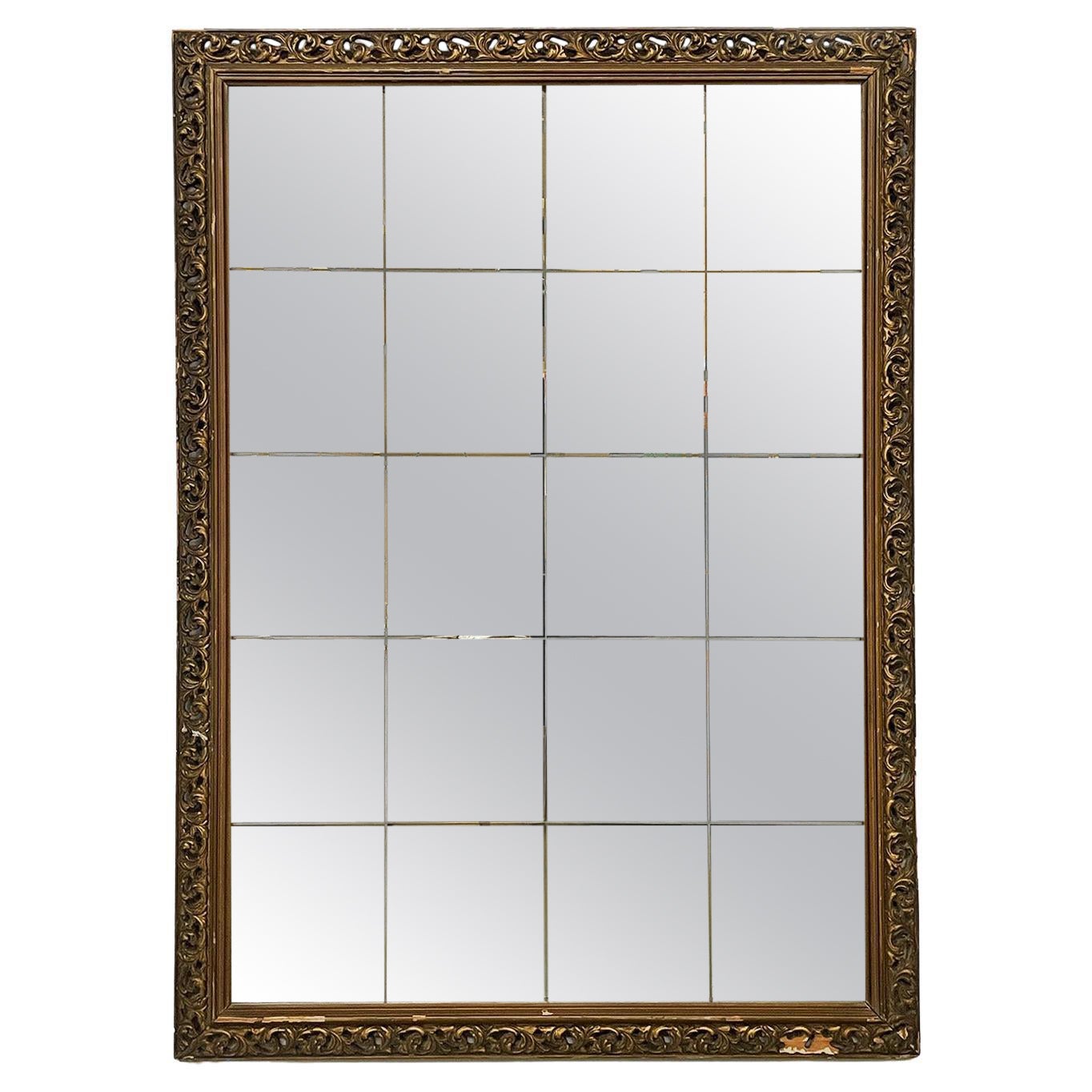 Italian mid-century modern wall mirror with gilded wooden frame, 1950s