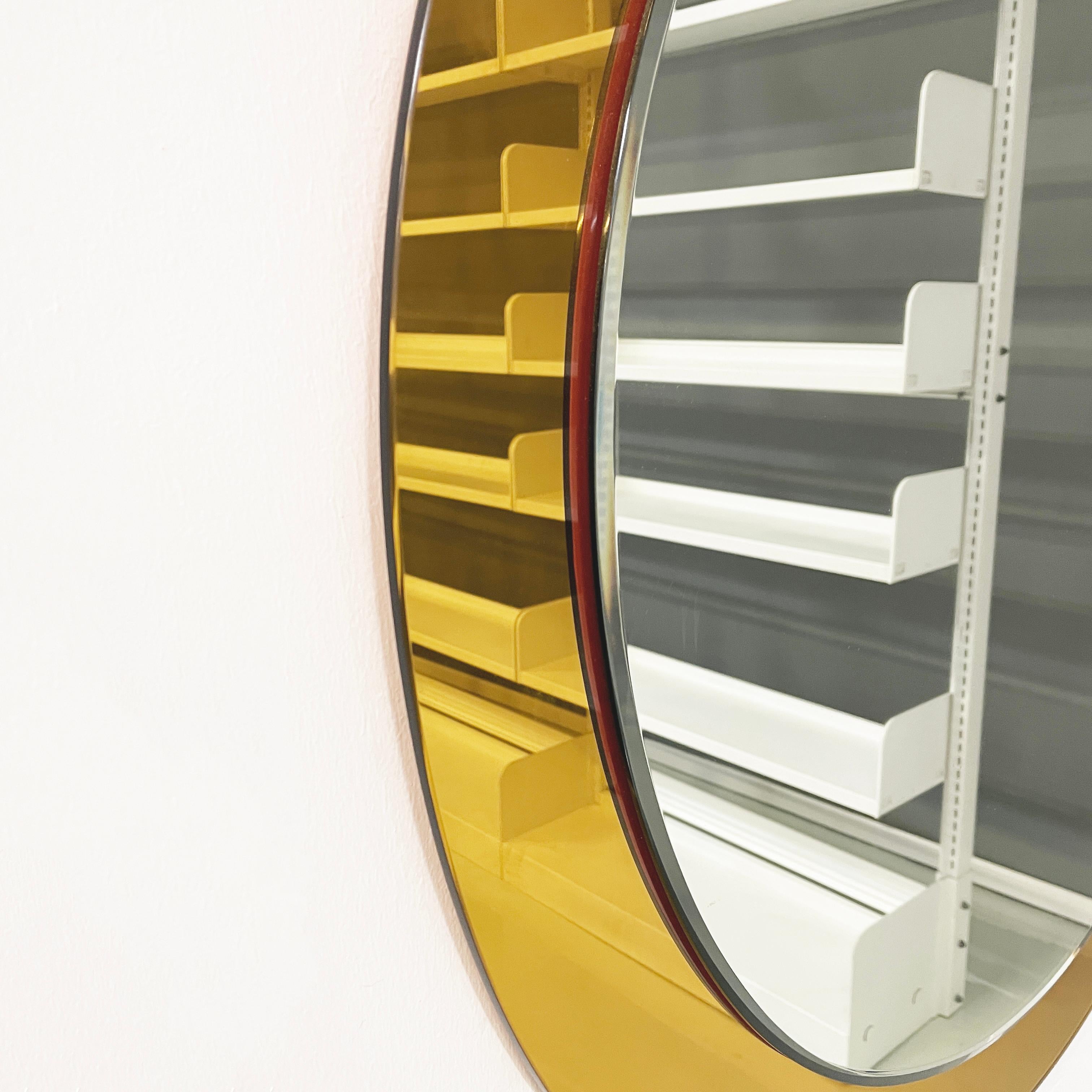 Mirror Italian mid-century modern wall mirror with yellow mirror frame, 1960s For Sale