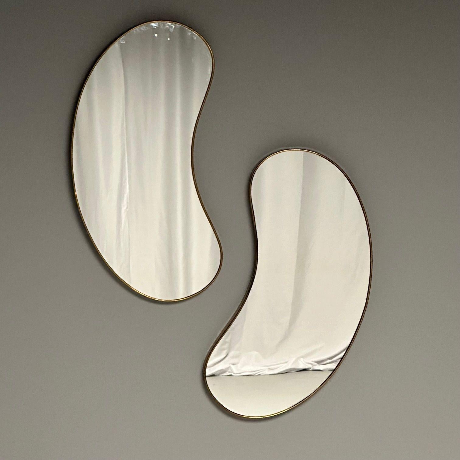 Mid-20th Century Italian Mid-Century Modern, Wall Mirrors, Organic Form, Brass, Italy, 1950s For Sale