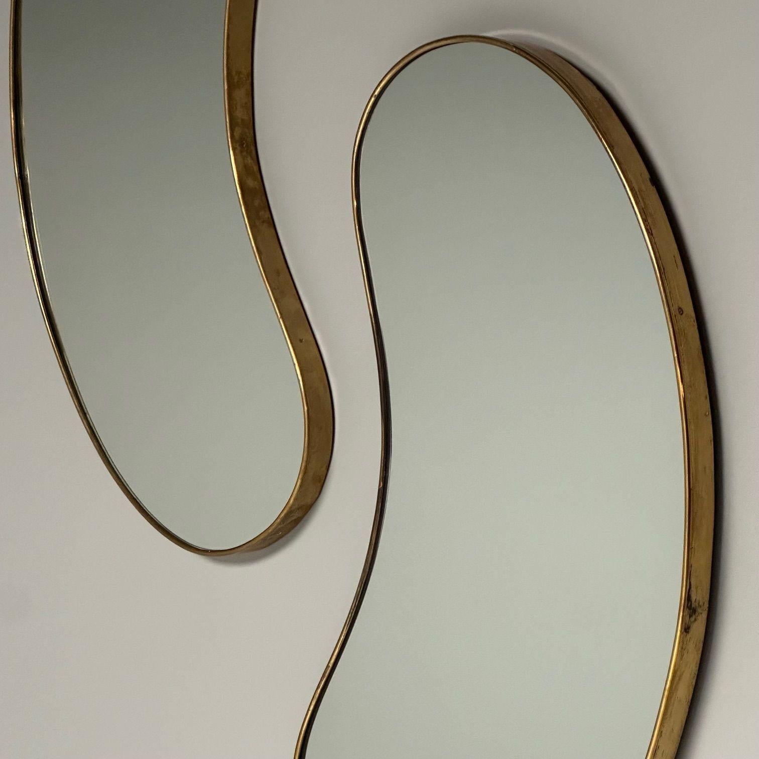 Italian Mid-Century Modern, Wall Mirrors, Organic Form, Brass, Italy, 1950s For Sale 1