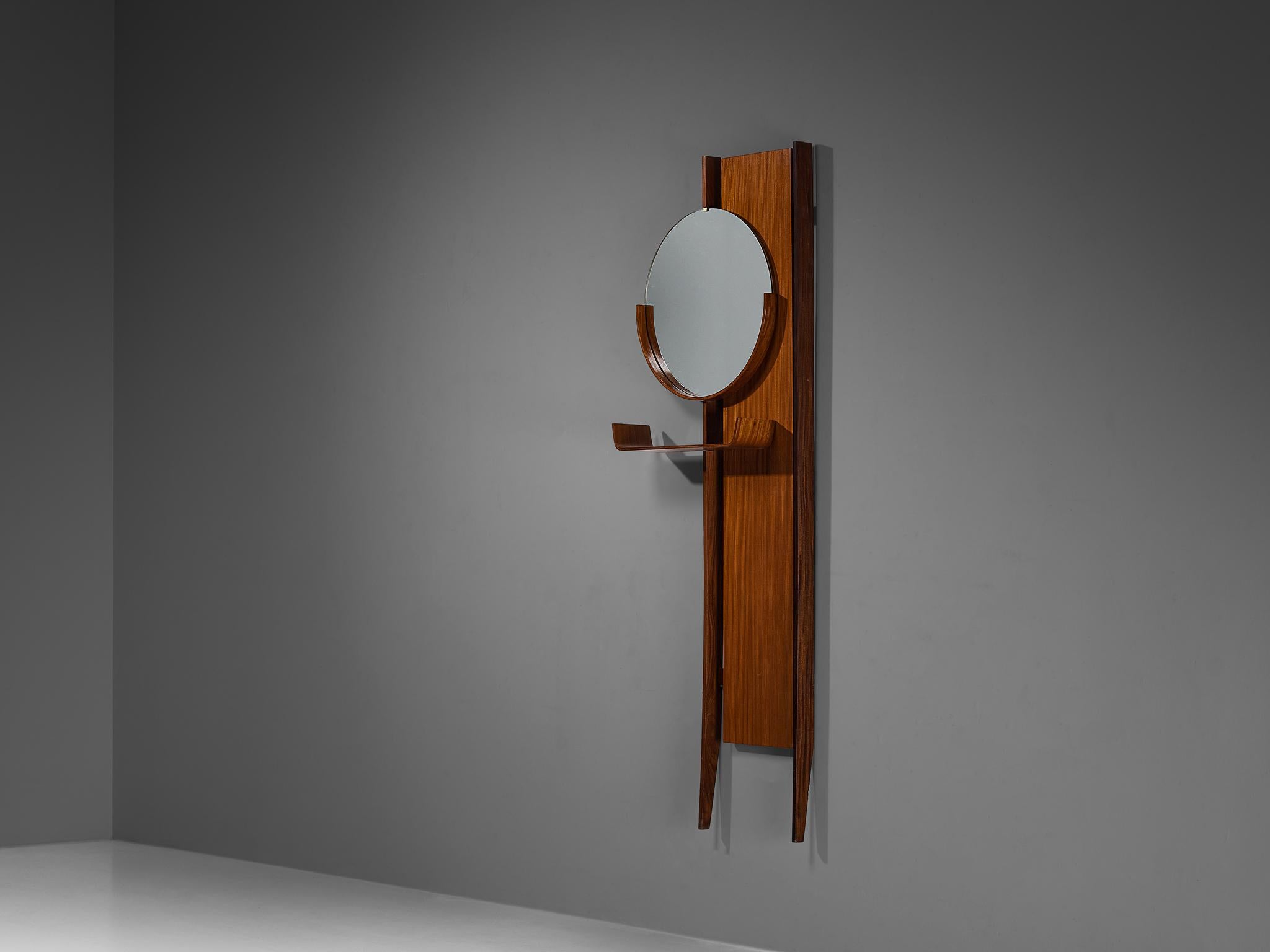 Italienischer Mid-Century Modern-Wandspiegel mit Regal aus Teakholz, Mid-Century Modern (Moderne der Mitte des Jahrhunderts) im Angebot