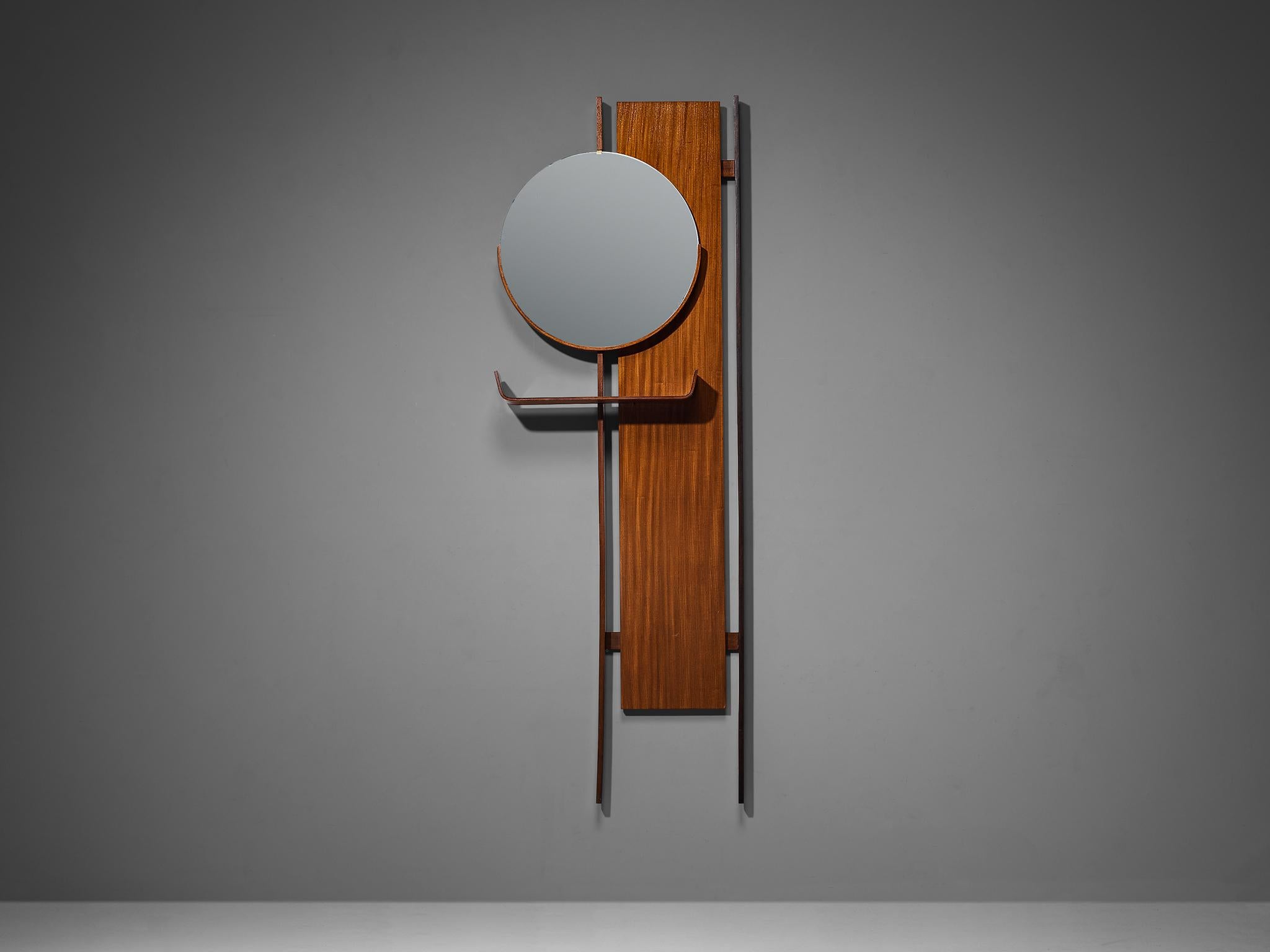 Italienischer Mid-Century Modern-Wandspiegel mit Regal aus Teakholz, Mid-Century Modern im Zustand „Gut“ im Angebot in Waalwijk, NL