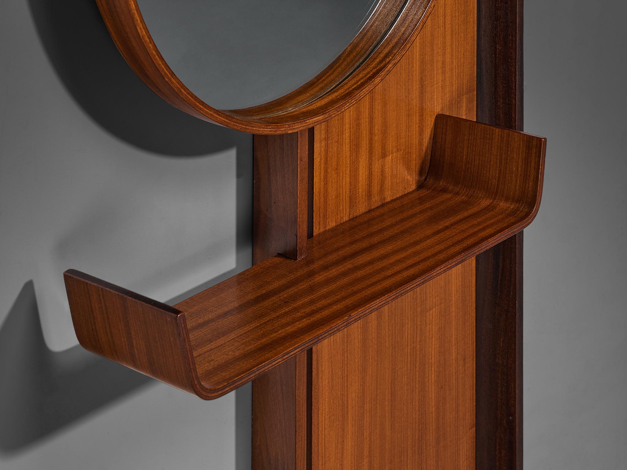 Italienischer Mid-Century Modern-Wandspiegel mit Regal aus Teakholz, Mid-Century Modern (Spiegel) im Angebot