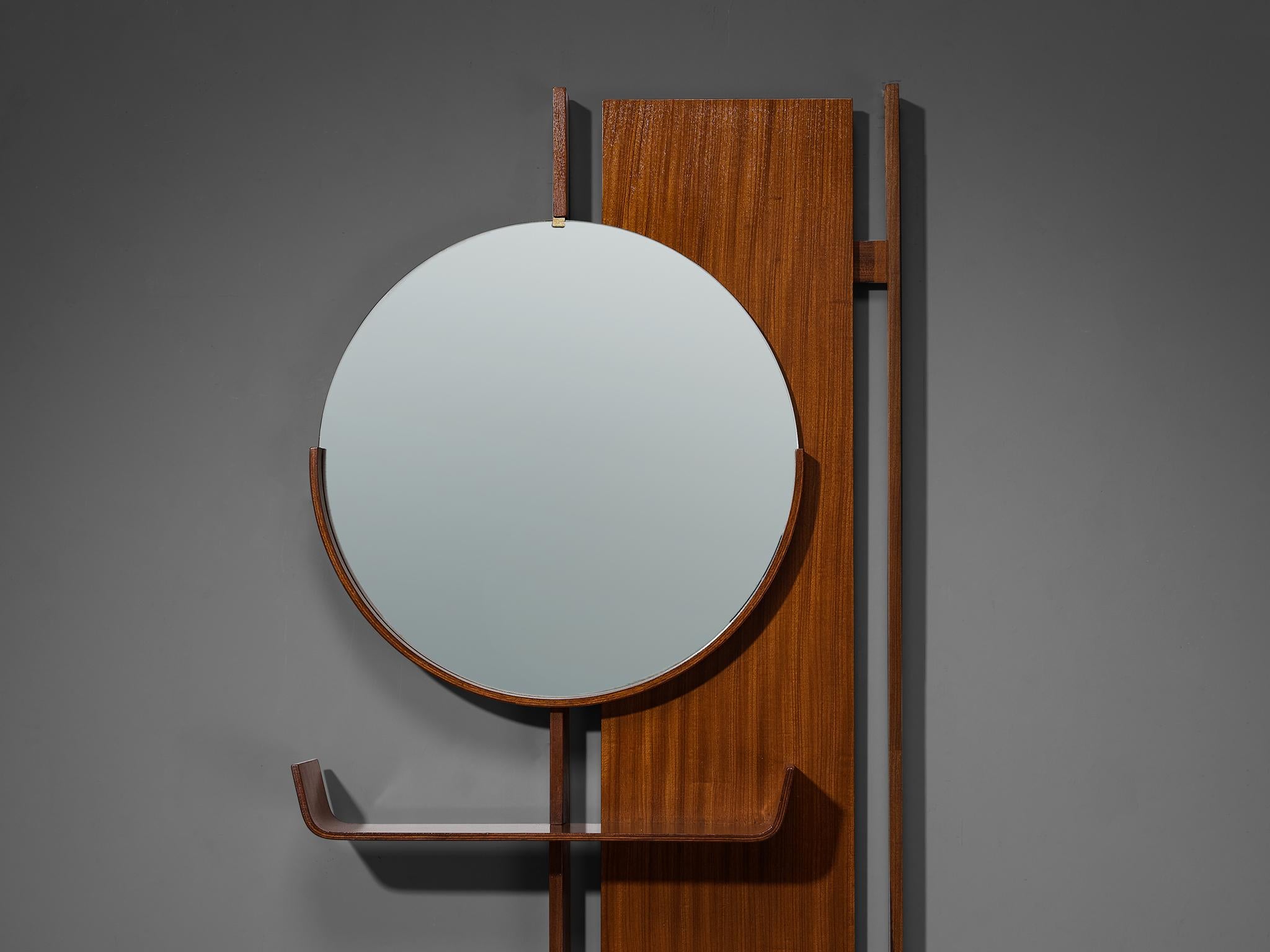 Italienischer Mid-Century Modern-Wandspiegel mit Regal aus Teakholz, Mid-Century Modern im Angebot 1