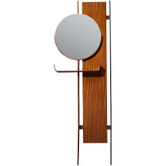 Italian Mid-Century Modern Wall-Mounted Mirror with Shelf in Teak