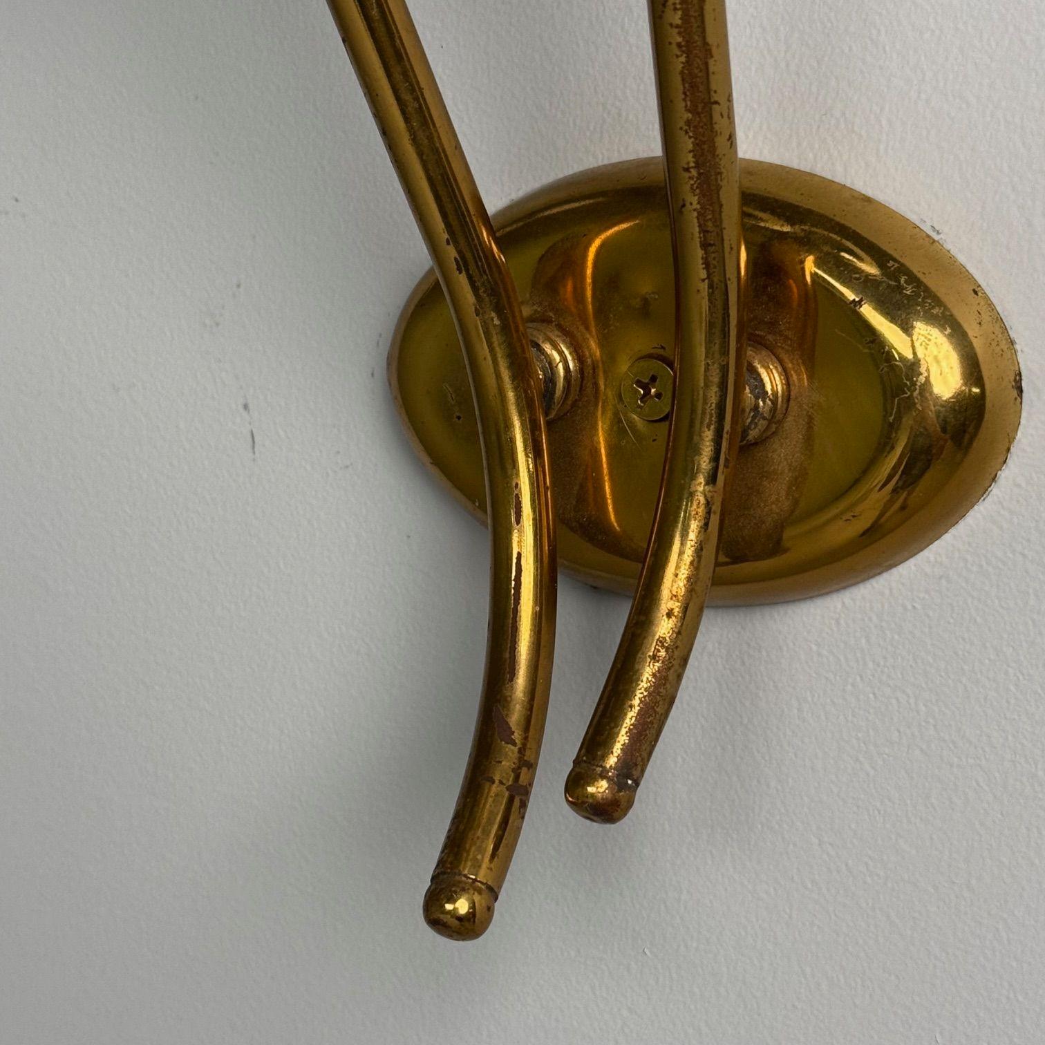 Italian Mid-Century Modern, Wall Sconces, Brass, Opaline Glass, Italy, 1950s For Sale 7