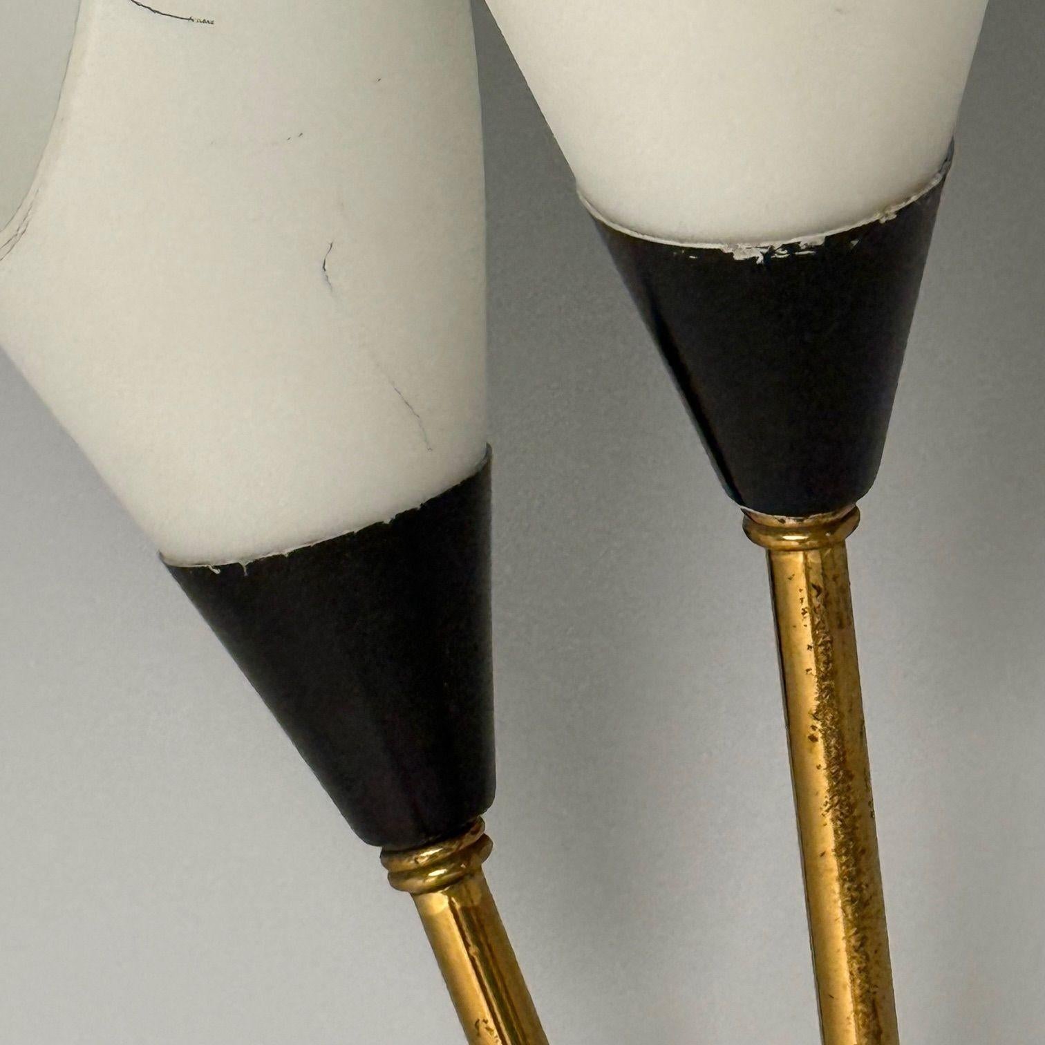 Italian Mid-Century Modern, Wall Sconces, Brass, Opaline Glass, Italy, 1950s For Sale 4