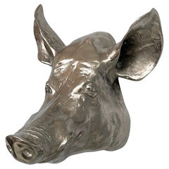 Italian mid-century modern Wall sculpture of a pig head cast aluminium 1950-1960