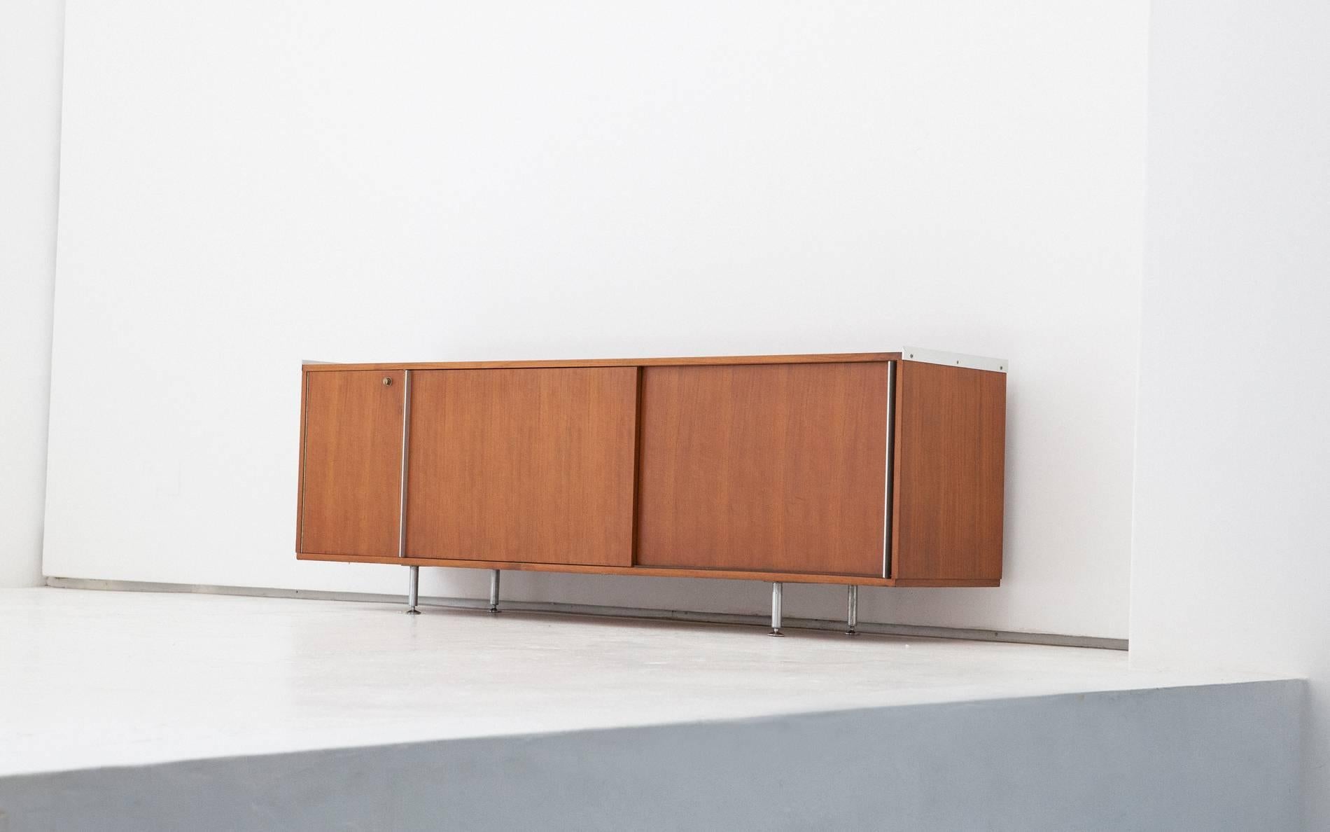 Aluminum Italian Mid-Century Modern Walnut Sideboard by Alberto Rosselli , 1950s