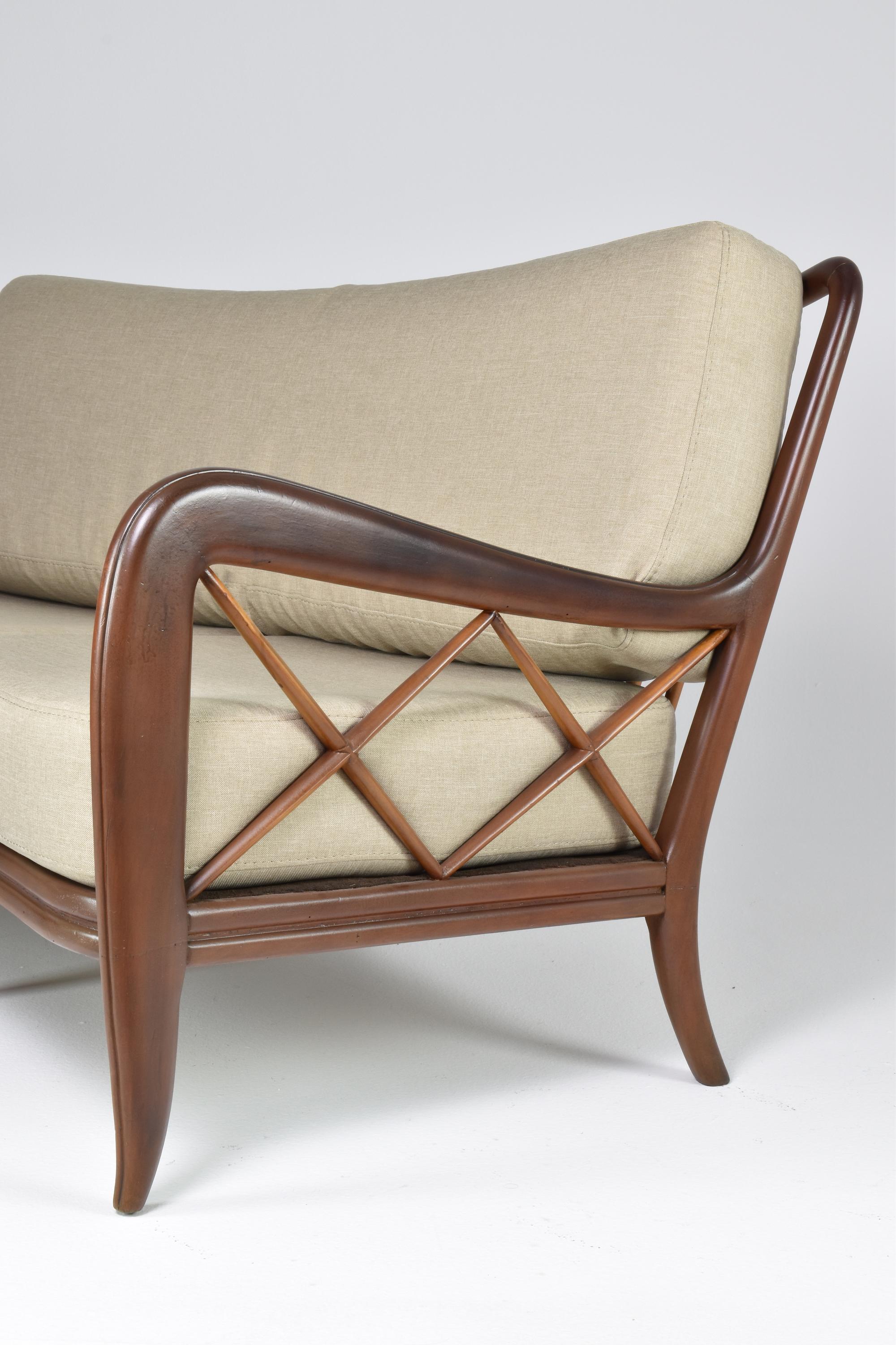Upholstery Italian Mid-Century Modern Walnut Sofa, 1950s For Sale