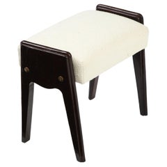 Italian Mid-Century Modern Walnut Upholstered Stool