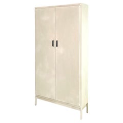 Vintage Italian mid-century modern white industrial bathroom two doors cabinet, 1960s