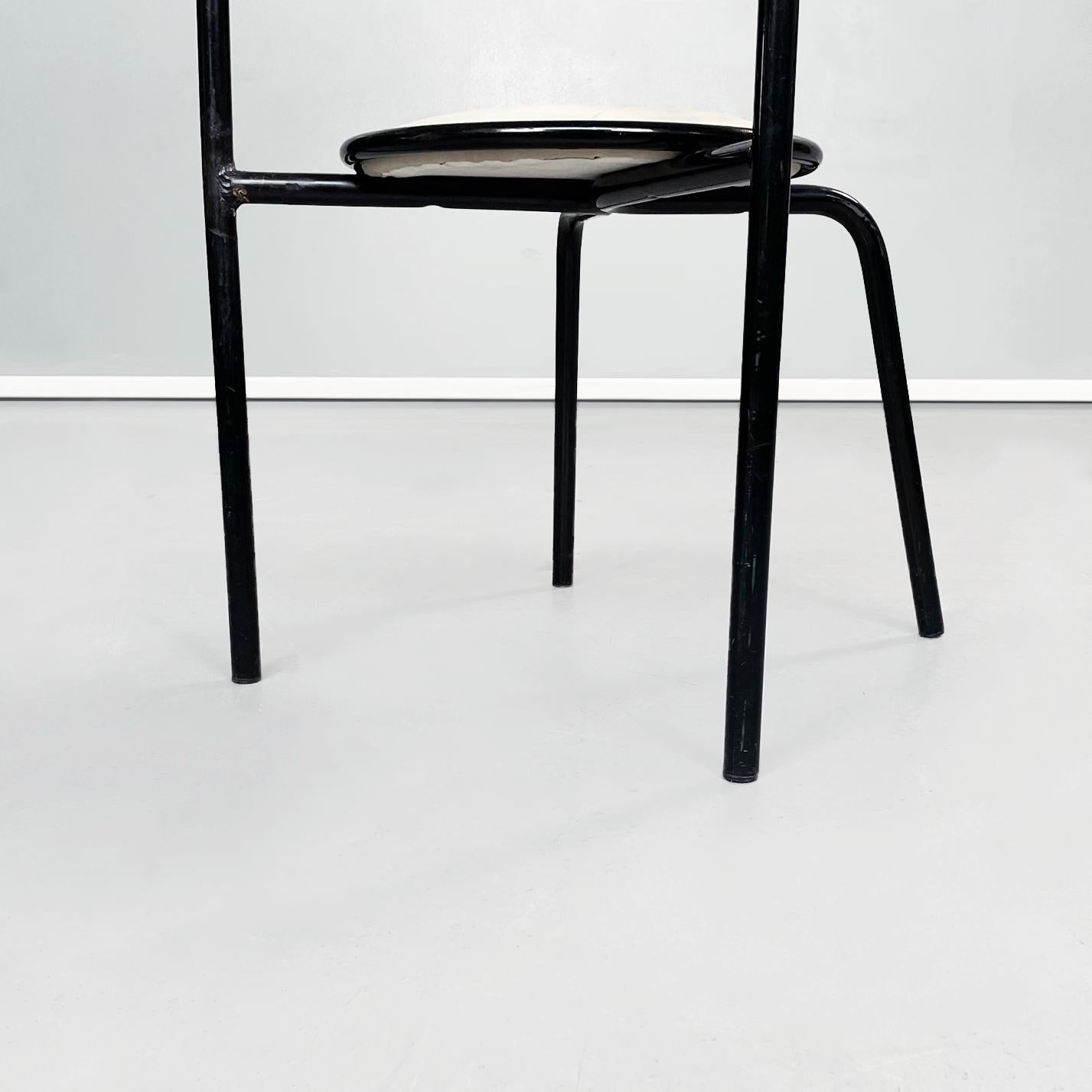 Italian Mid-Century Modern White Leather and Black Metal Round Chair, 1980s 14