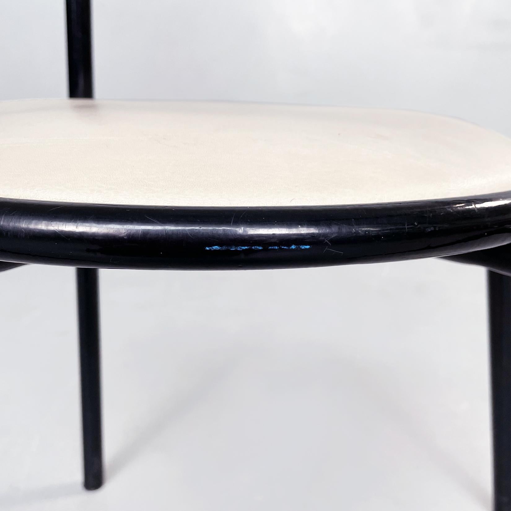 Italian Mid-Century Modern White Leather and Black Metal Round Chairs, 1980s 8