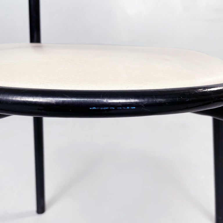 Italian Mid-Century Modern White Leather and Black Metal Round Chairs, 1980s For Sale 8
