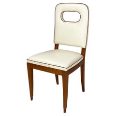 Vintage Italian mid-century modern White leather wood chair by Giovanni Gariboldi, 1940s