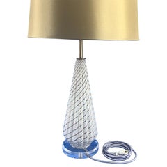 Italian Mid-Century Modern White Murano Art Glass Table Lamp