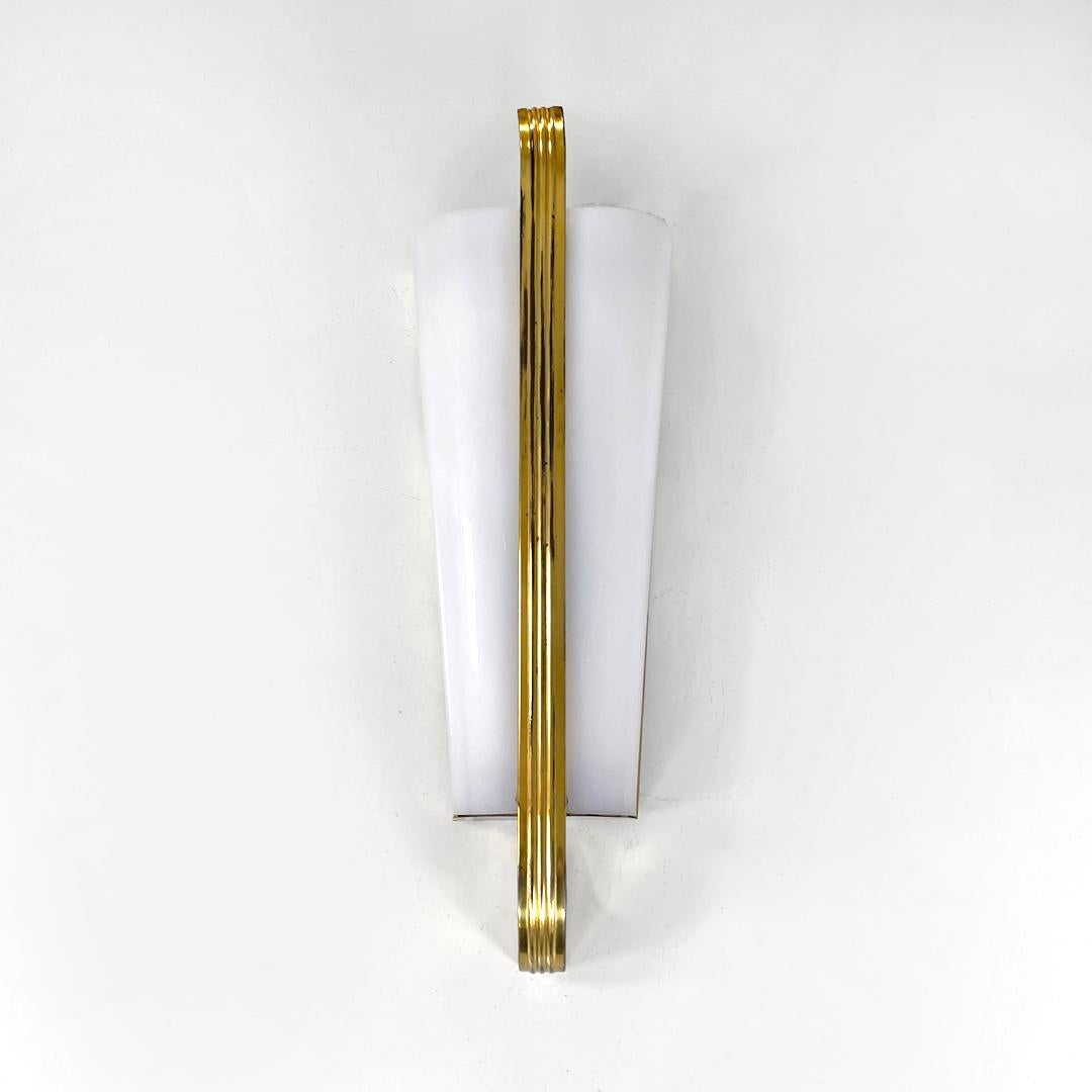 Metal Italian mid-century modern white plexiglass and gold metal applique, 1950s For Sale