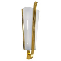 Italian mid-century modern white plexiglass and brass applique, 1950s