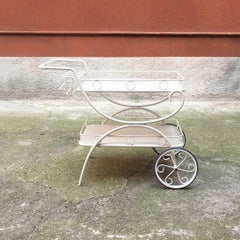 Italian Mid-Century Modern White Serving Cart in Enameled Metal, 1960s