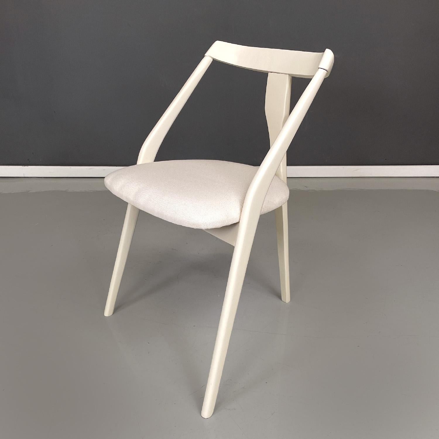 Mid-Century Modern Italian mid-century modern white wood and fabric chairs, 1960s For Sale