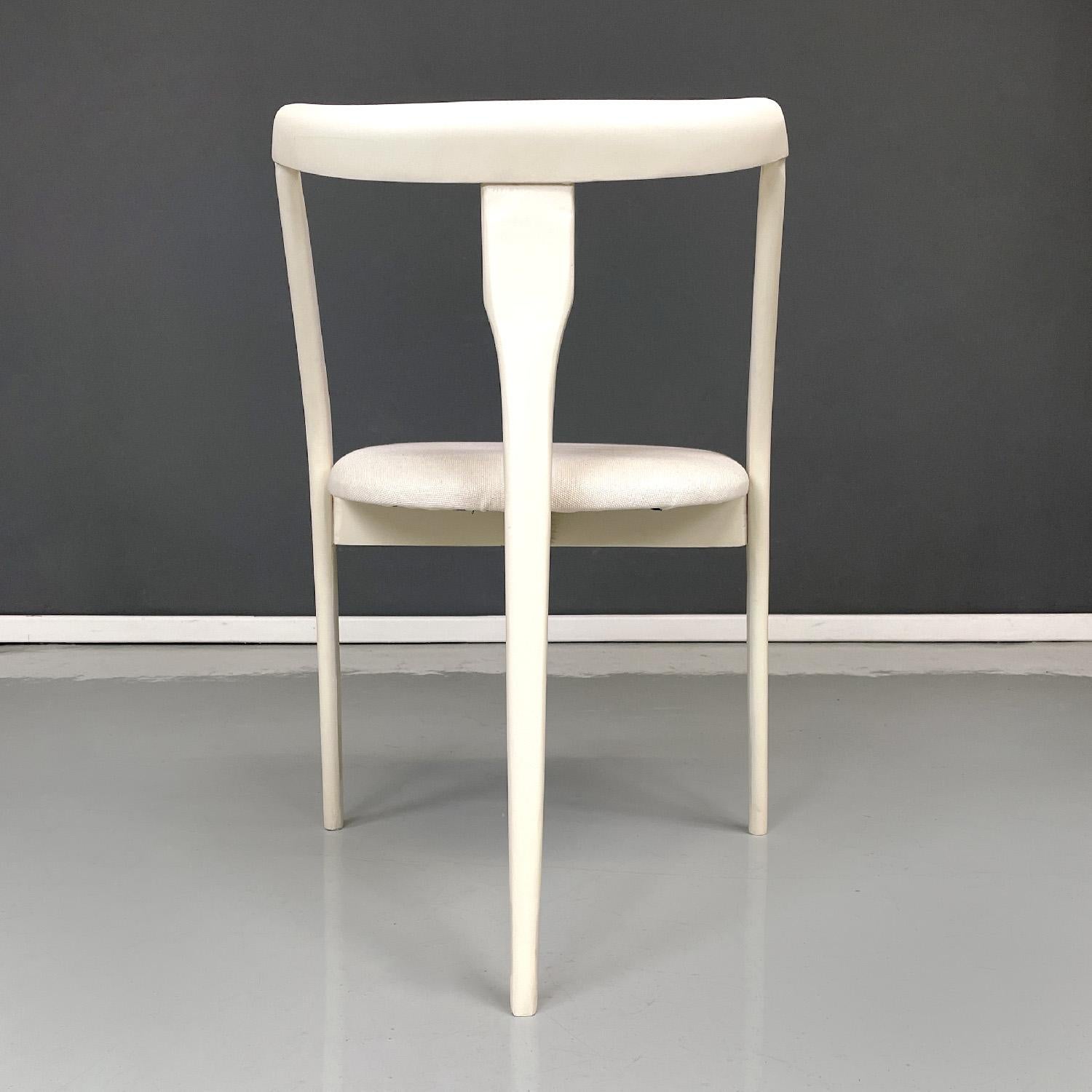 Fabric Italian mid-century modern white wood and fabric chairs, 1960s For Sale