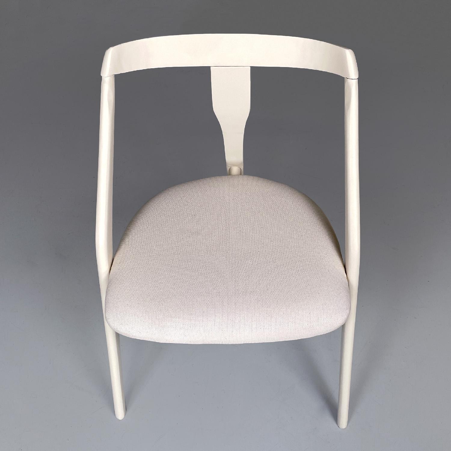 Italian mid-century modern white wood and fabric chairs, 1960s For Sale 1