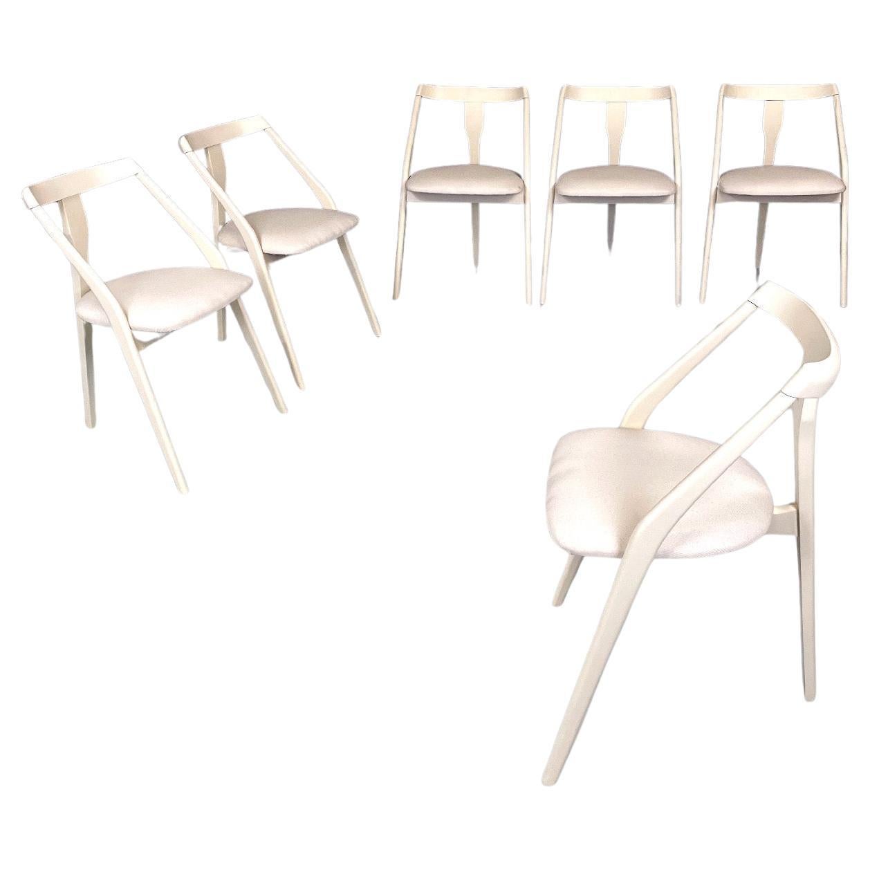 Italian mid-century modern white wood and fabric chairs, 1960s