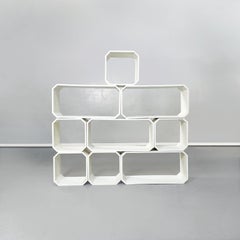 Italian Mid-Century Modern White Wood Modular Bookcase, 1970s