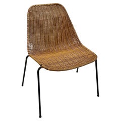 Italian Mid Century Modern Wicker and Iron Chair by Franco Campo and Graffi
