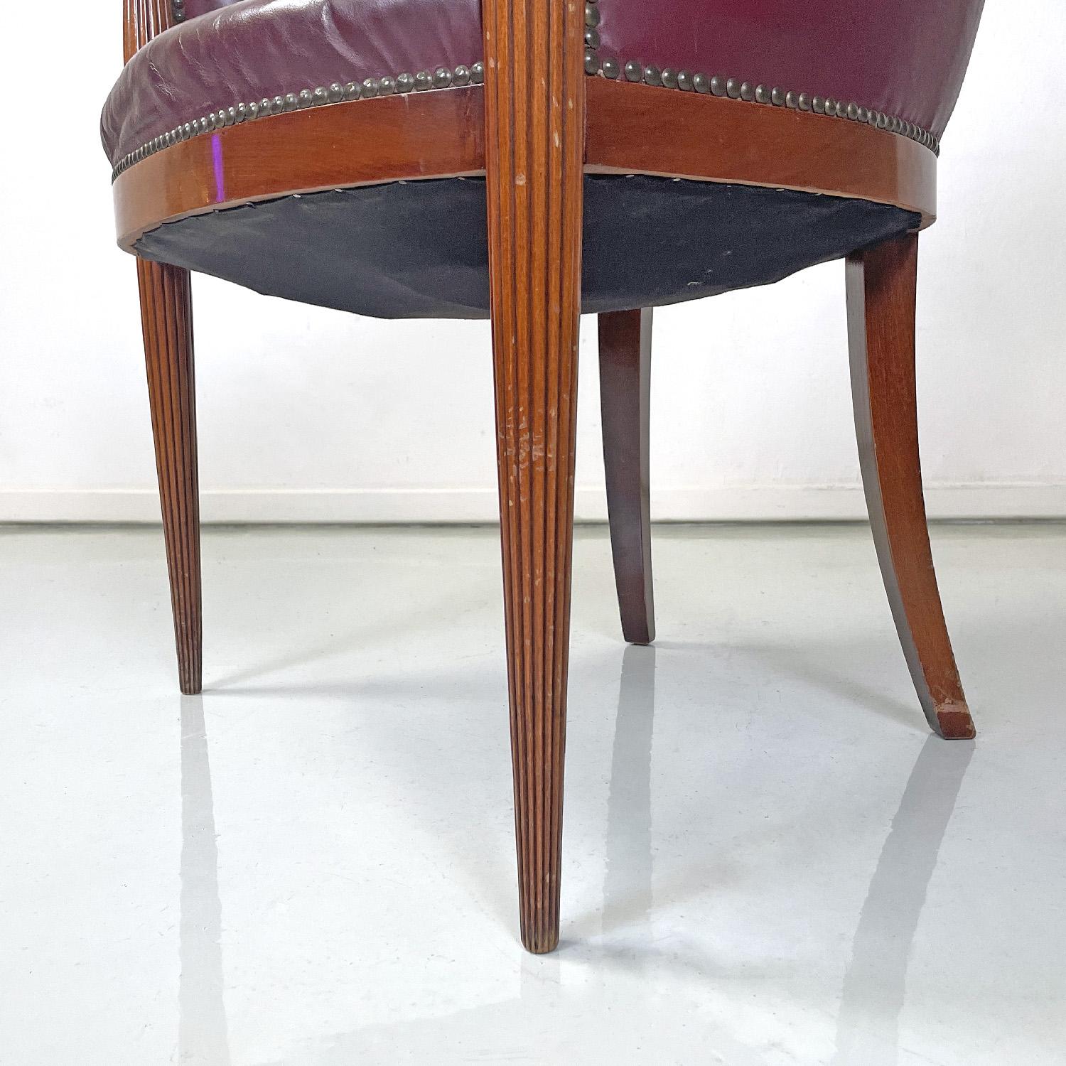 Italian mid-century modern wine-colored leather armchair with studs, 1950s For Sale 4