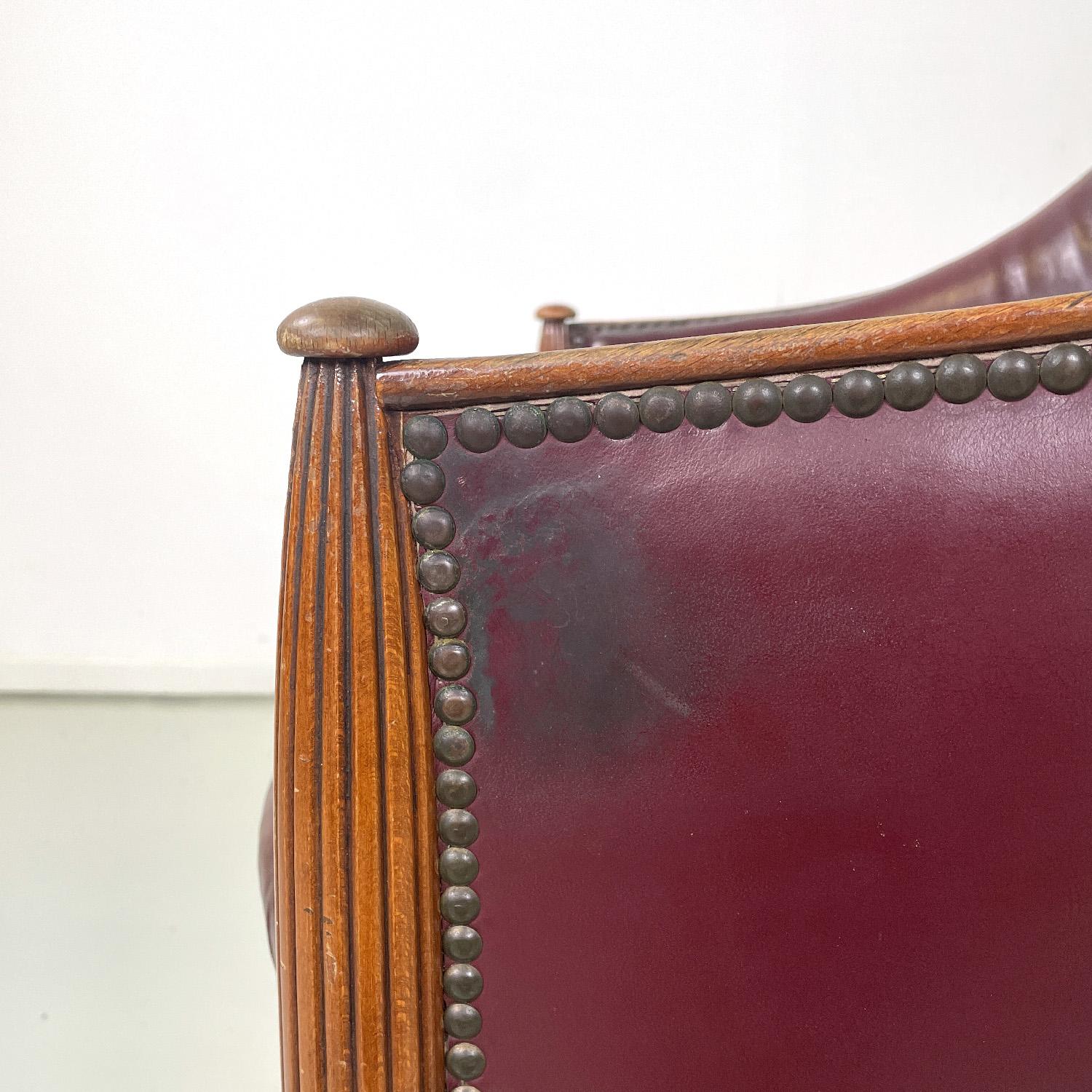 Italian mid-century modern wine-colored leather armchair with studs, 1950s For Sale 1
