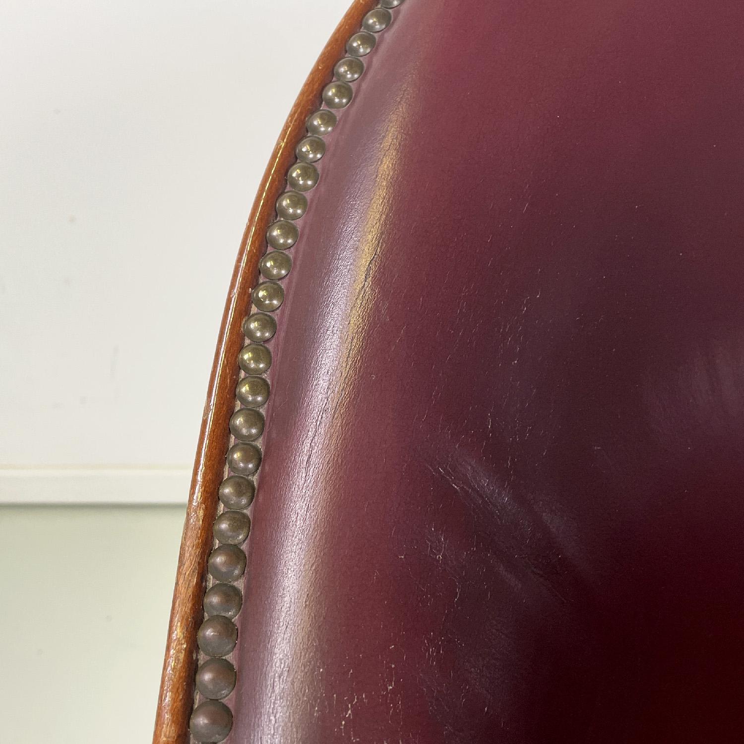 Italian mid-century modern wine-colored leather armchair with studs, 1950s For Sale 2