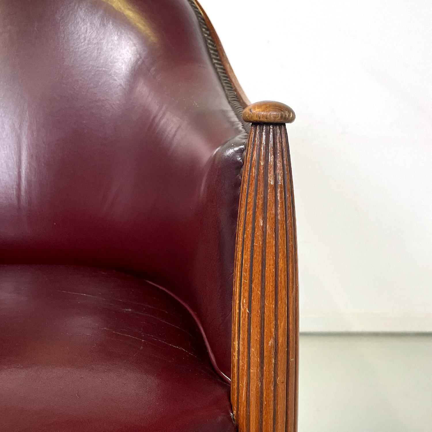 Italian mid-century modern wine-colored leather armchair with studs, 1950s For Sale 3