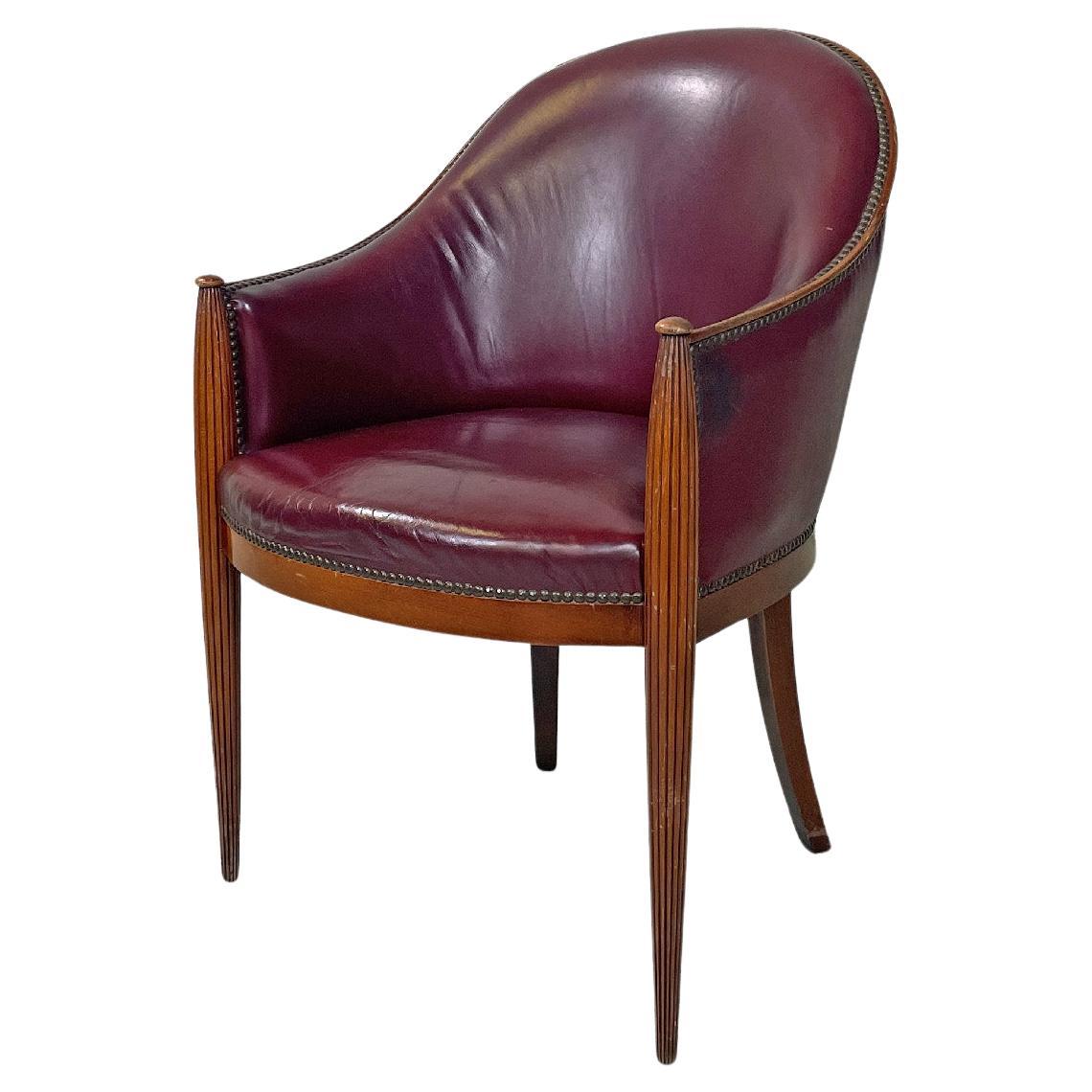 Italian mid-century modern wine-colored leather armchair with studs, 1950s