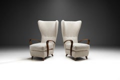 Italian Mid-Century Modern Wingback Chairs in Bouclé, Italy 1950s