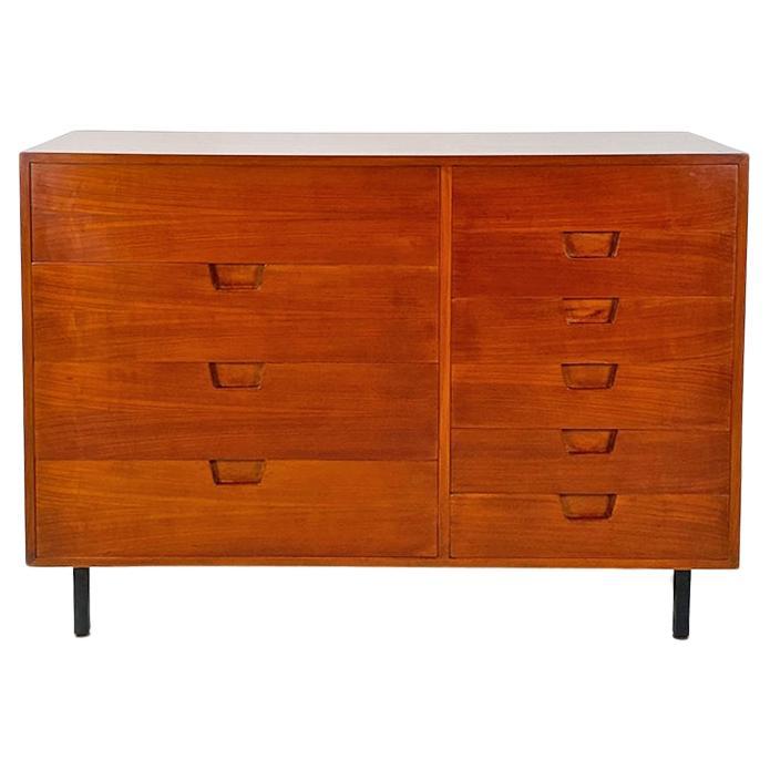 Italian Mid-Century Modern Wood and Black Metal Chest of Drawers, 1960s