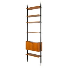 Italian mid-century modern wood and black metal floor-to-ceiling bookcase, 1960s