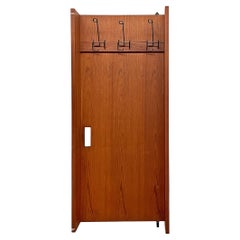 Italian mid century modern wood and black metal wall wardrobe with hooks, 1960s