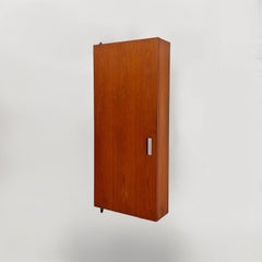 Italian mid century modern wood and black metal wall wardrobe with hooks, 1960s