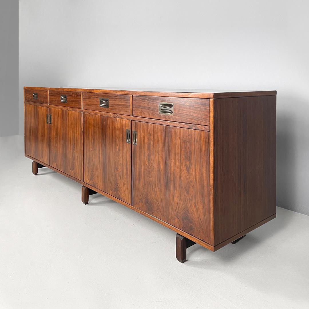 Brass Italian mid-century modern wood and brass handles sideboard by Stildomus, 1960s For Sale