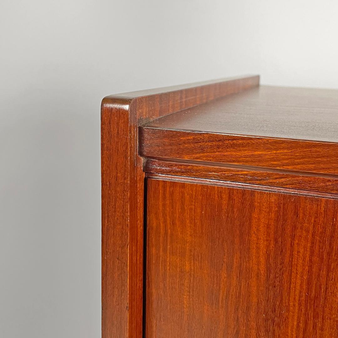 Italian mid-century modern wood and brass highboard with doors and drawers 1960s For Sale 4